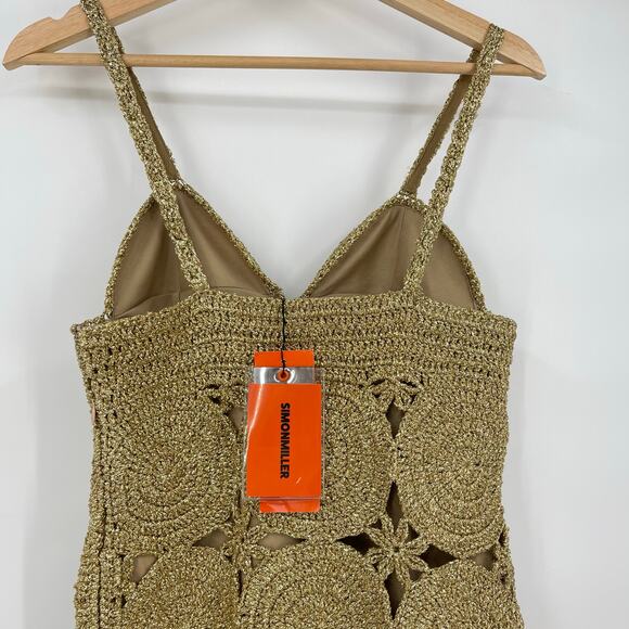 SIMON MILLER | NWT Beep Beep Mini Dress in Star Gold Lurex Crochet S - Picture 9 of 13